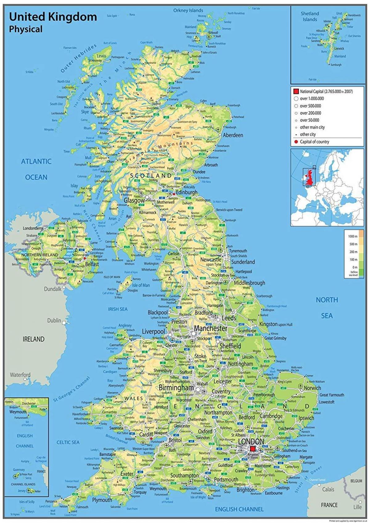 United Kingdom (UK) landform map